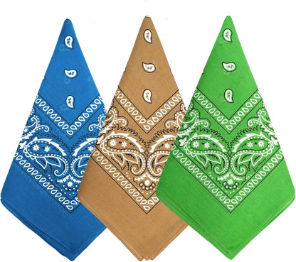 Large Soft Cotton Bandanas Pack for Men & Women 22 x 22 inches | Pure cotton, soft & breathable, gentle; reactive-dyed both sides, vivid colors; versatile for head, neck, wrist, bag.