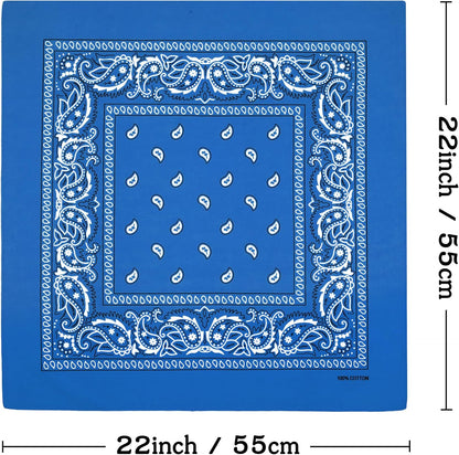 Large Soft Cotton Bandanas Pack for Men & Women 22 x 22 inches | Pure cotton, soft & breathable, gentle; reactive-dyed both sides, vivid colors; versatile for head, neck, wrist, bag.