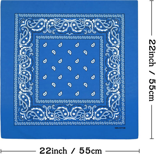 Large Soft Cotton Bandanas Pack for Men & Women 22 x 22 inches | Pure cotton, soft & breathable, gentle; reactive-dyed both sides, vivid colors; versatile for head, neck, wrist, bag.