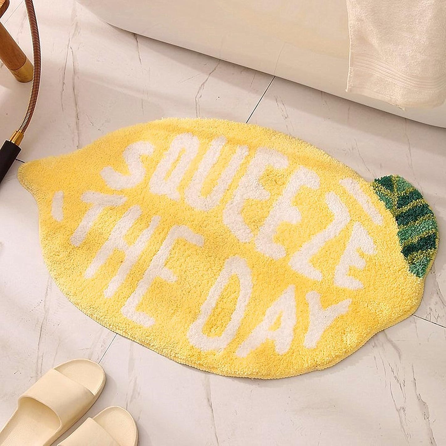 Soft Yellow Lemon Bath Rug for Kids Non Slip Absorbent Bath Mat Washable Shaggy Kids Bedroom Decor Bathroom Door Mat 31.5''x19.7''