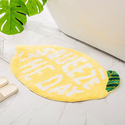 Soft Yellow Lemon Bath Rug for Kids Non Slip Absorbent Bath Mat Washable Shaggy Kids Bedroom Decor Bathroom Door Mat 31.5''x19.7''