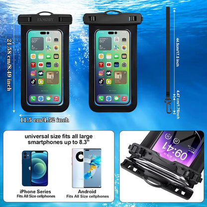 6 Pack Multicolor Waterproof Phone Pouch,Phone Case Dry Bag,Protection Level: IP68,Beach Cruise for iPhone,Samsung,and More,Lanyard Included,(Up to 8.3”),Black,Blue,Pink,Orange,Yellow,Green