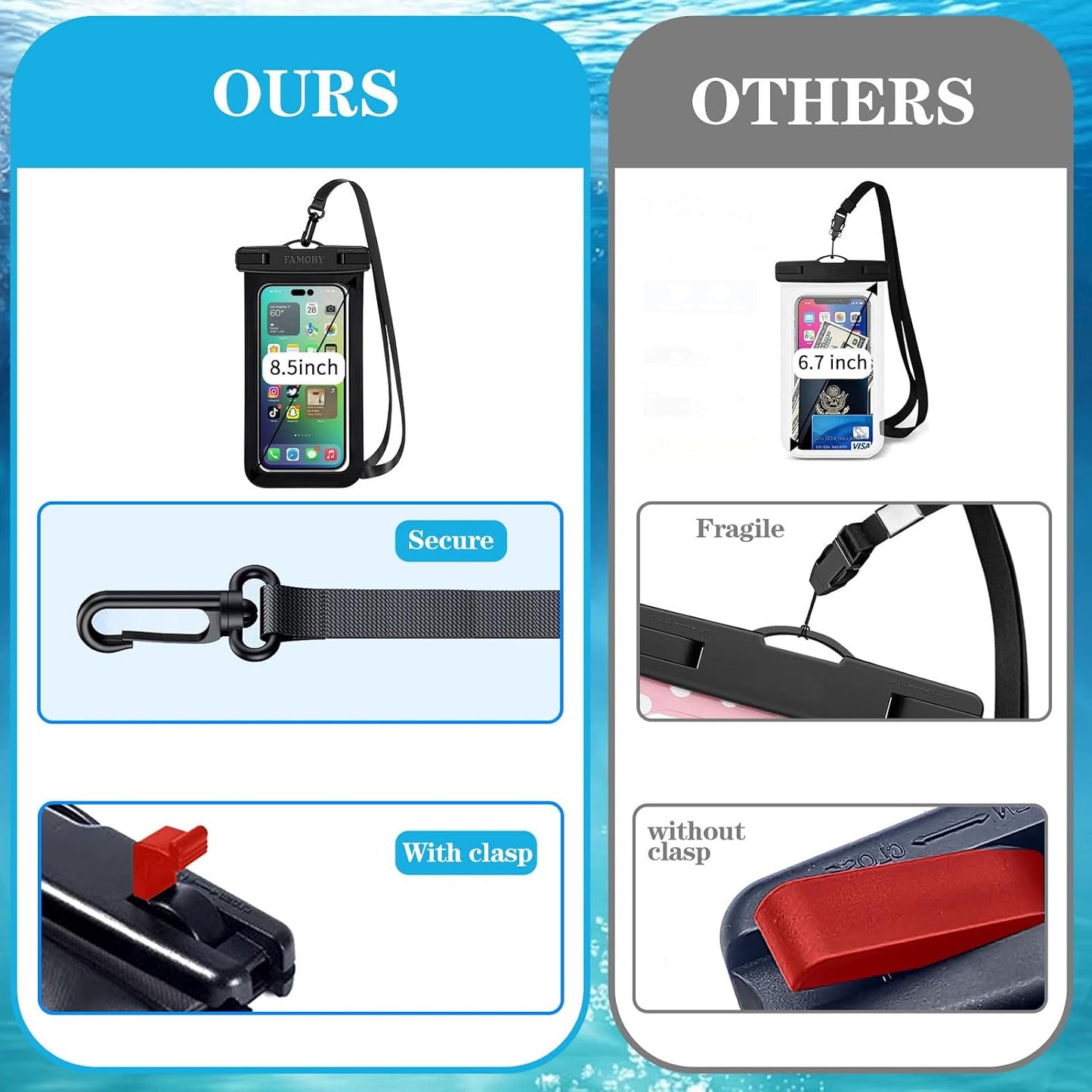 6 Pack Multicolor Waterproof Phone Pouch,Phone Case Dry Bag,Protection Level: IP68,Beach Cruise for iPhone,Samsung,and More,Lanyard Included,(Up to 8.3”),Black,Blue,Pink,Orange,Yellow,Green