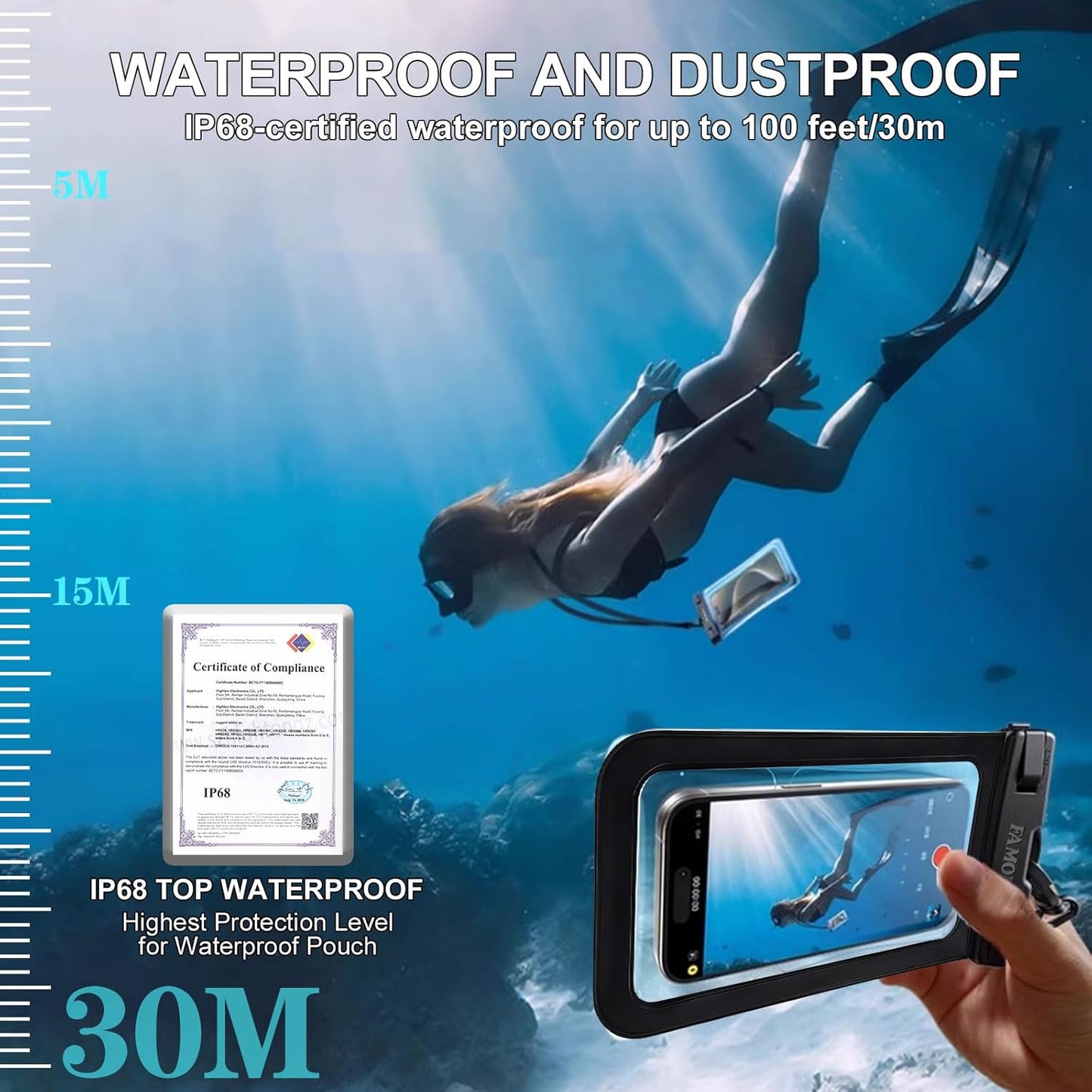 6 Pack Multicolor Waterproof Phone Pouch,Phone Case Dry Bag,Protection Level: IP68,Beach Cruise for iPhone,Samsung,and More,Lanyard Included,(Up to 8.3”),Black,Blue,Pink,Orange,Yellow,Green