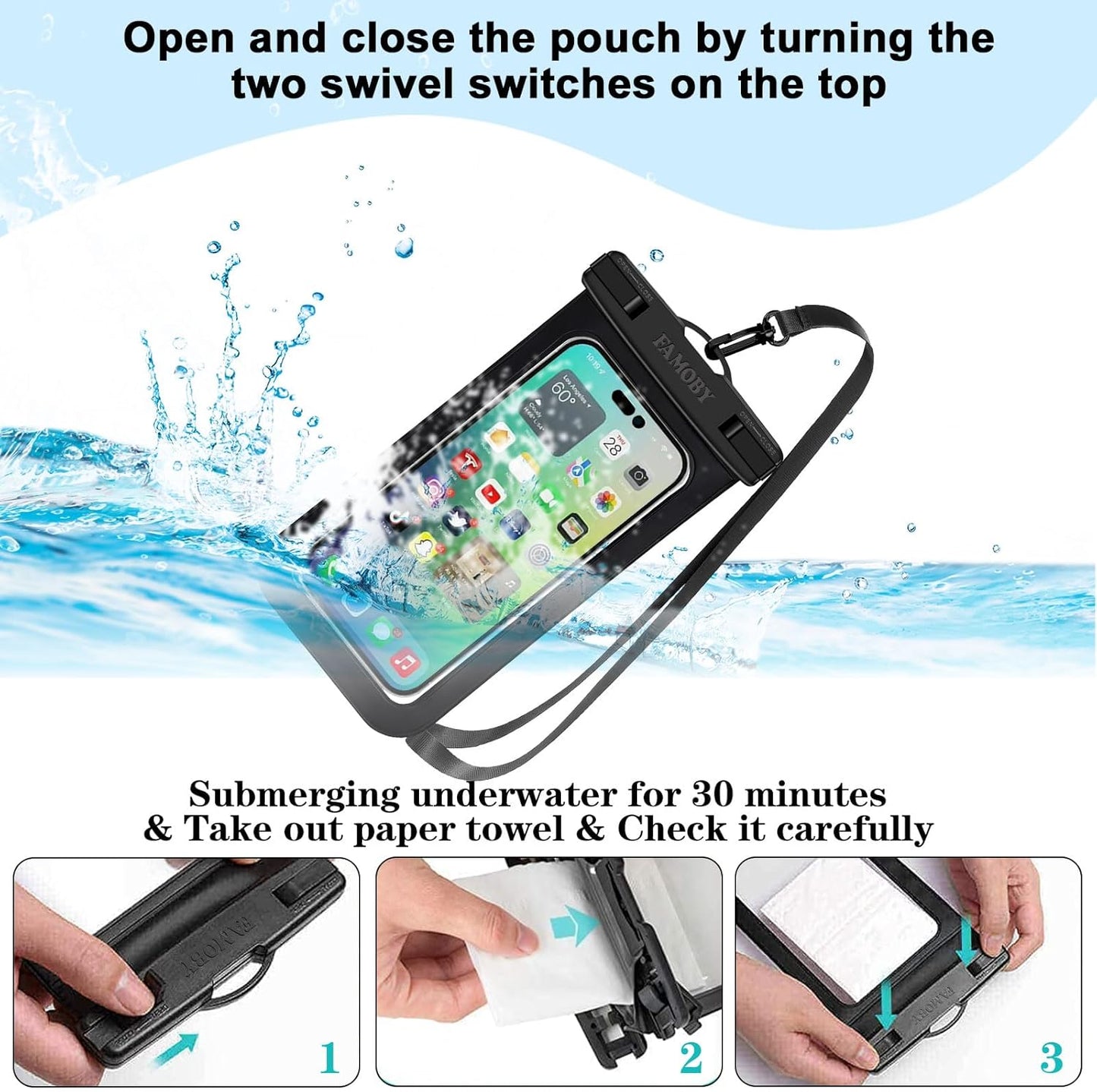 6 Pack Multicolor Waterproof Phone Pouch,Phone Case Dry Bag,Protection Level: IP68,Beach Cruise for iPhone,Samsung,and More,Lanyard Included,(Up to 8.3”),Black,Blue,Pink,Orange,Yellow,Green