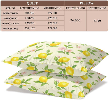 Comforter Cover Set Twin Size, Lemons with Pink Flowers 3-Piece Bedding Set for Boys Girls Teens Modern Soft Microfiber Bedroom Set Room Decor, 1 Duvet Cover + 2 Pillowcases