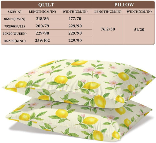 Comforter Cover Set Twin Size, Lemons with Pink Flowers 3-Piece Bedding Set for Boys Girls Teens Modern Soft Microfiber Bedroom Set Room Decor, 1 Duvet Cover + 2 Pillowcases