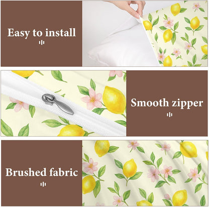 Comforter Cover Set Twin Size, Lemons with Pink Flowers 3-Piece Bedding Set for Boys Girls Teens Modern Soft Microfiber Bedroom Set Room Decor, 1 Duvet Cover + 2 Pillowcases