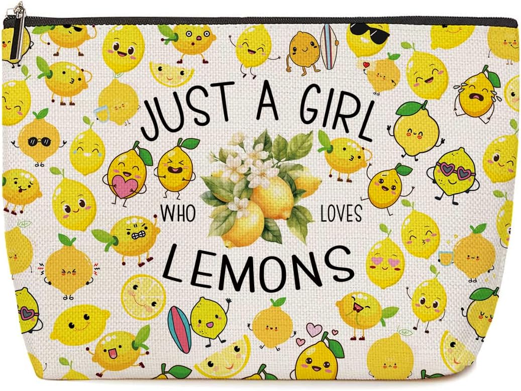 Funny Lemon Themed Makeup Bag Fruit Travel Toiletry Bag | Graduation Birthday Gift for Women, Female Teen Girls, Sister, Niece, Best Friend, Daughter, Cousin, Fruit Lover Gifts