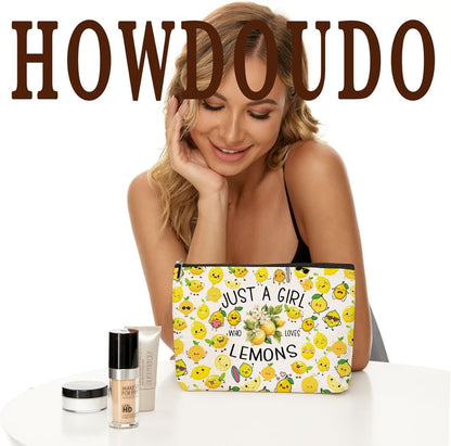 Funny Lemon Themed Makeup Bag Fruit Travel Toiletry Bag | Graduation Birthday Gift for Women, Female Teen Girls, Sister, Niece, Best Friend, Daughter, Cousin, Fruit Lover Gifts