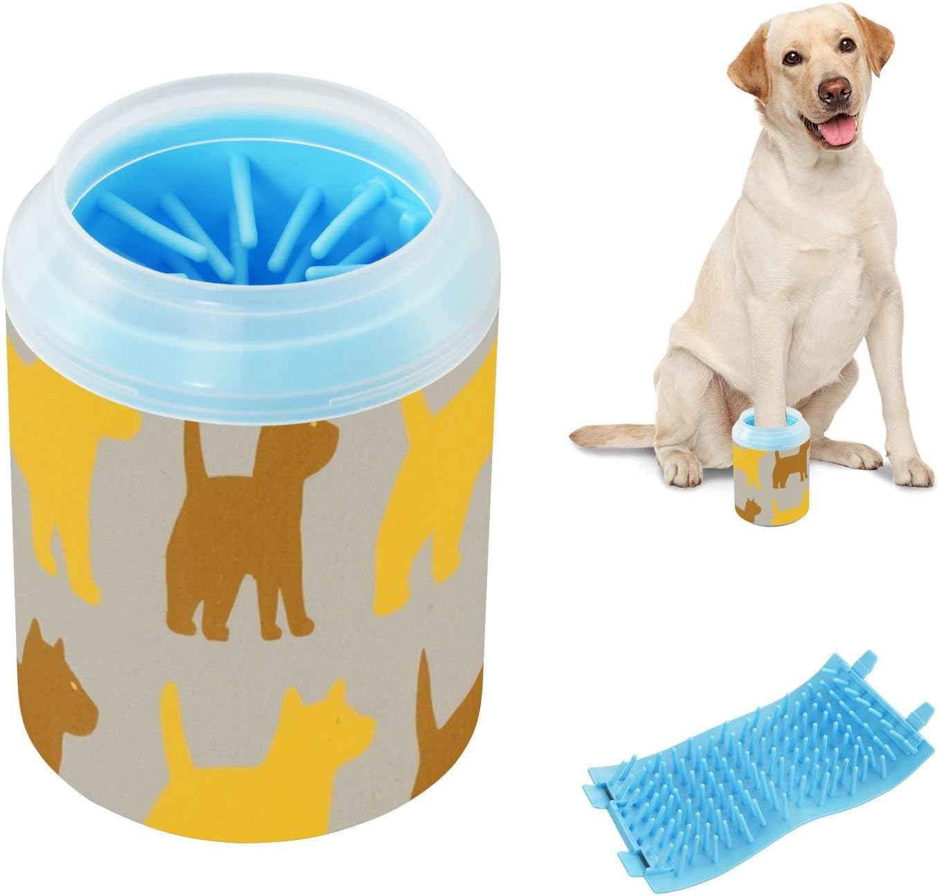 Yellow Brown Dog Reusable Pet Foot Cleaner Soft Silicone Bristles Pets Cleaning Kit for Small & Medium Dogs para Perros
