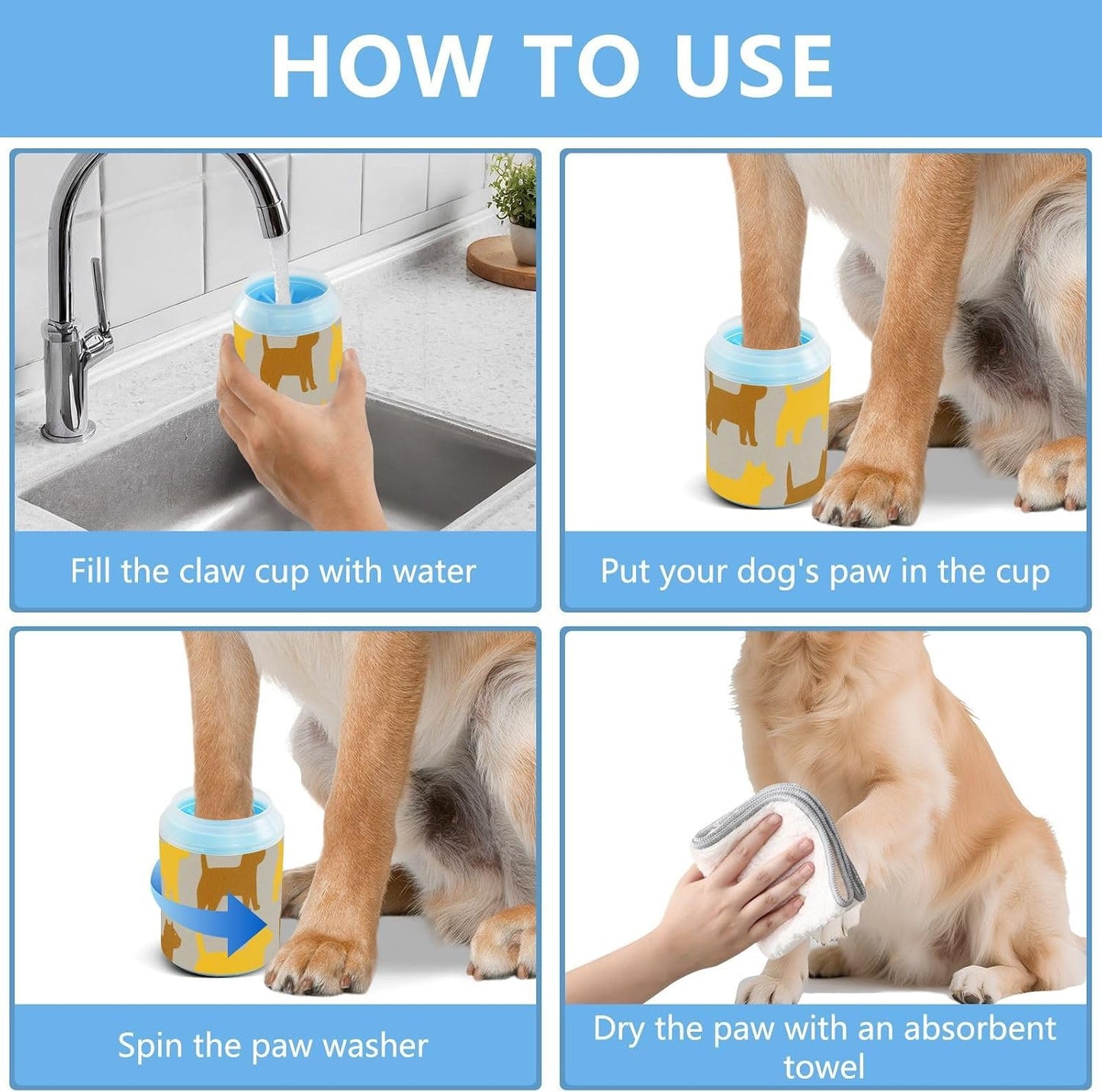 Yellow Brown Dog Reusable Pet Foot Cleaner Soft Silicone Bristles Pets Cleaning Kit for Small & Medium Dogs para Perros