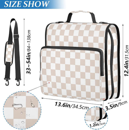 Light Yellow Checkered 3 D-Ring 2 inch Zipper Binder Bag with Shoulder Strap, Multi-Pocket Portfolio Organizer Case for 13 Inch Laptop Middle School