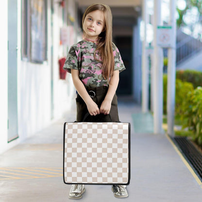 Light Yellow Checkered 3 D-Ring 2 inch Zipper Binder Bag with Shoulder Strap, Multi-Pocket Portfolio Organizer Case for 13 Inch Laptop Middle School