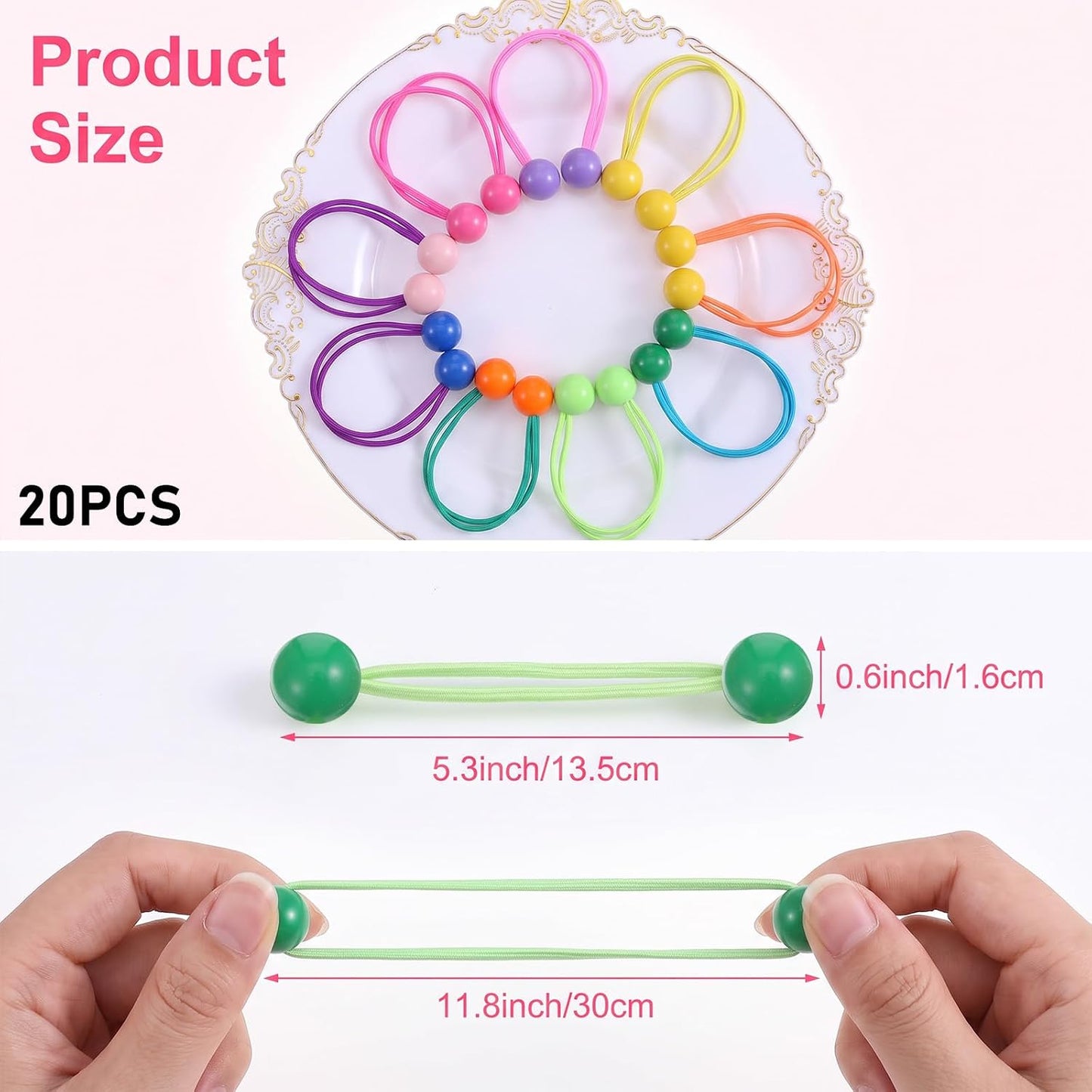 20 Pcs Twin Ball Hair Ties Charm Bubble Beads Ponytail Holders | Colorful Elastic Hair Accessories, Cute Women Ponytail Hair Ties No Damage (Red, Pink, Yellow, Orange, Blue, Purple, Green)