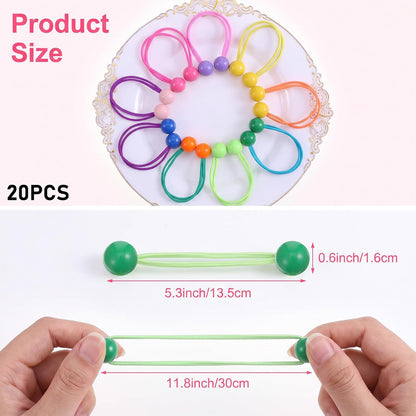 20 Pcs Twin Ball Hair Ties Charm Bubble Beads Ponytail Holders | Colorful Elastic Hair Accessories, Cute Women Ponytail Hair Ties No Damage (Red, Pink, Yellow, Orange, Blue, Purple, Green)
