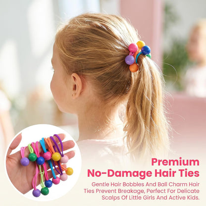 20 Pcs Twin Ball Hair Ties Charm Bubble Beads Ponytail Holders | Colorful Elastic Hair Accessories, Cute Women Ponytail Hair Ties No Damage (Red, Pink, Yellow, Orange, Blue, Purple, Green)