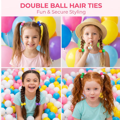 20 Pcs Twin Ball Hair Ties Charm Bubble Beads Ponytail Holders | Colorful Elastic Hair Accessories, Cute Women Ponytail Hair Ties No Damage (Red, Pink, Yellow, Orange, Blue, Purple, Green)