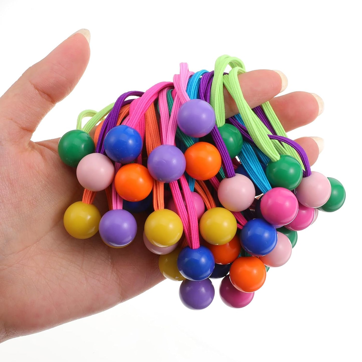 20 Pcs Twin Ball Hair Ties Charm Bubble Beads Ponytail Holders | Colorful Elastic Hair Accessories, Cute Women Ponytail Hair Ties No Damage (Red, Pink, Yellow, Orange, Blue, Purple, Green)