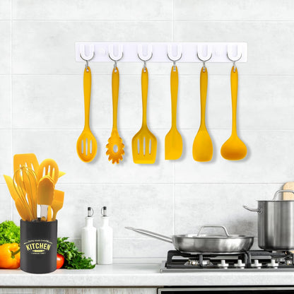 11 Piece Cooking Kitchen Utensils Set, Yellow Cooking Utensils Set, Non-Stick Silicone Spatula Set with Iron Utensils Holder, Silicone Kitchen Gadgets Utensil Set (Yellow)