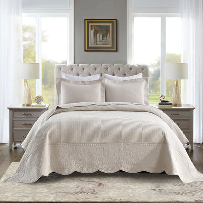 3-Piece 100% Cotton Oversized Bedspread Lightweight Quilt Coverlet Embroidery Farmhouse Bedding Set (TG Light Yellow Beige, Oversized King (118"x106"))