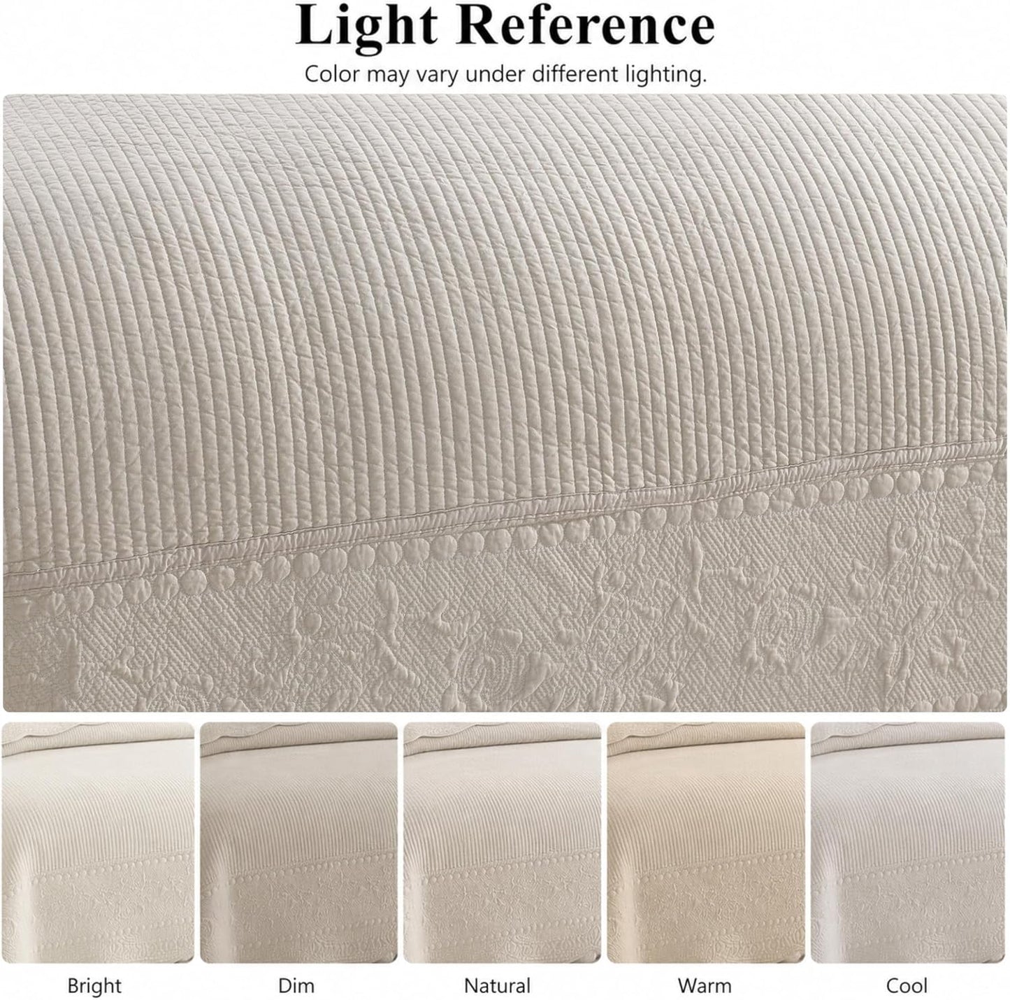 3-Piece 100% Cotton Oversized Bedspread Lightweight Quilt Coverlet Embroidery Farmhouse Bedding Set (TG Light Yellow Beige, Oversized King (118"x106"))
