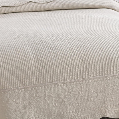 3-Piece 100% Cotton Oversized Bedspread Lightweight Quilt Coverlet Embroidery Farmhouse Bedding Set (TG Light Yellow Beige, Oversized King (118"x106"))