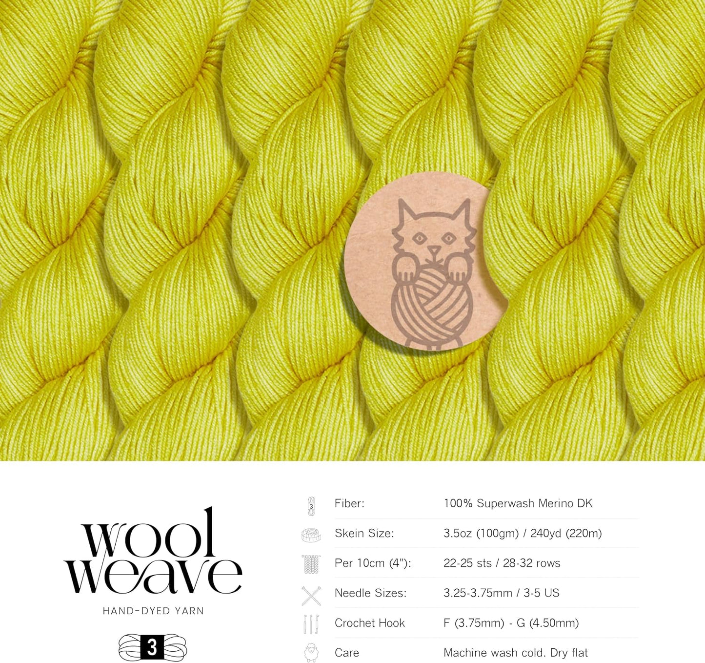 Superwash Merino Wool Yarn for Knitting & Crocheting - Premium Hand Dyed, 100gr, 240 Yards, Dk Weight - Luxurious, Soft & Durable Bright Yellow Yarn