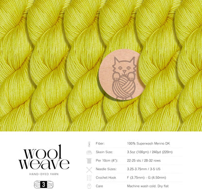 Superwash Merino Wool Yarn for Knitting & Crocheting - Premium Hand Dyed, 100gr, 240 Yards, Dk Weight - Luxurious, Soft & Durable Bright Yellow Yarn