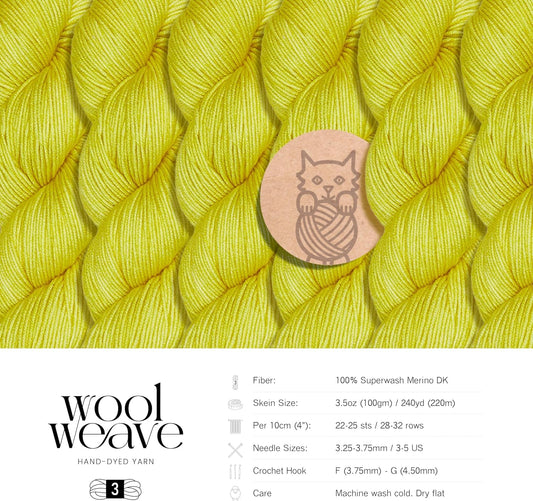 Superwash Merino Wool Yarn for Knitting & Crocheting - Premium Hand Dyed, 100gr, 240 Yards, Dk Weight - Luxurious, Soft & Durable Bright Yellow Yarn