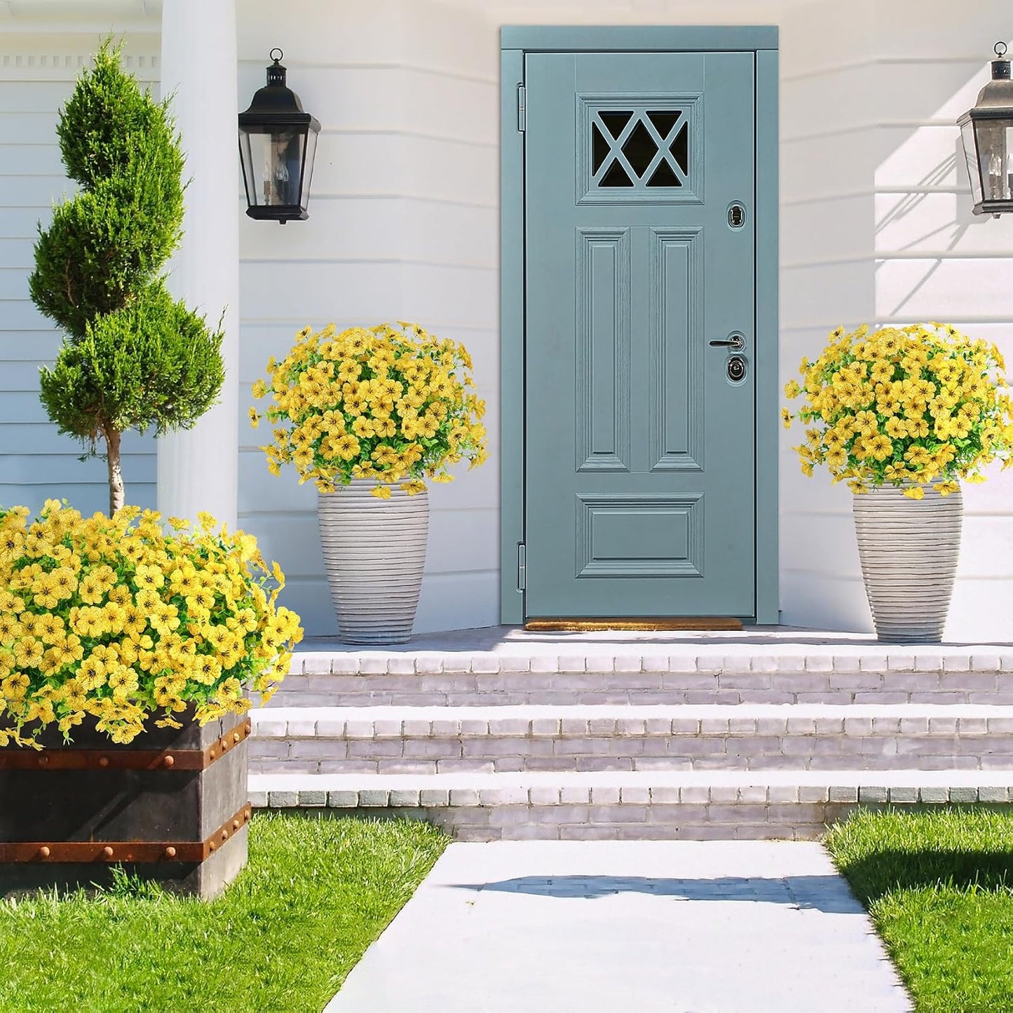 20 Bundles Artificial Flowers for Outdoors Fake Plants, Yellow | Fake silk flowers, UV resistant, realistic faux plants, eucalyptus stems, spring summer garden yard porch window home decor