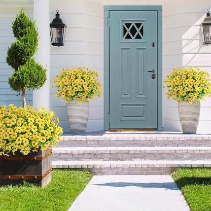 20 Bundles Artificial Flowers for Outdoors Fake Plants, Yellow | Fake silk flowers, UV resistant, realistic faux plants, eucalyptus stems, spring summer garden yard porch window home decor