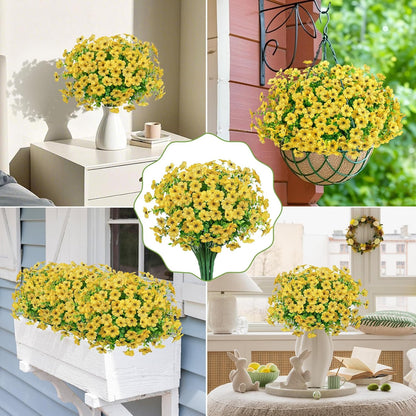 20 Bundles Artificial Flowers for Outdoors Fake Plants, Yellow | Fake silk flowers, UV resistant, realistic faux plants, eucalyptus stems, spring summer garden yard porch window home decor