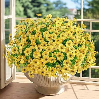20 Bundles Artificial Flowers for Outdoors Fake Plants, Yellow | Fake silk flowers, UV resistant, realistic faux plants, eucalyptus stems, spring summer garden yard porch window home decor