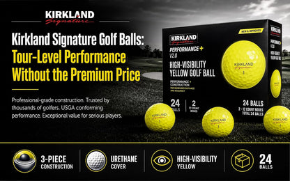 3-Piece Golf Balls, Version 2.0, Yellow, 24-Pack | Urethane cover for tour-level control & soft feel, low compression core for maximum distance, high visibility