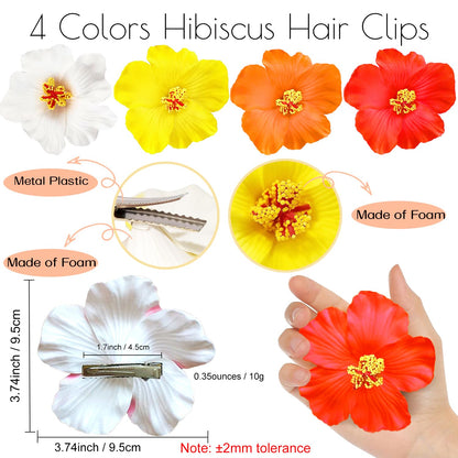 4Pcs Hawaiian Flower Hair Clips for Women,Plumeria Hibiscus Hair Clips Rose Hair Barrettes 3.5 Inch Artificial Flower Clips,Hair Accessories for Vacation Beach Party, Boho Clips for Girls Wedding