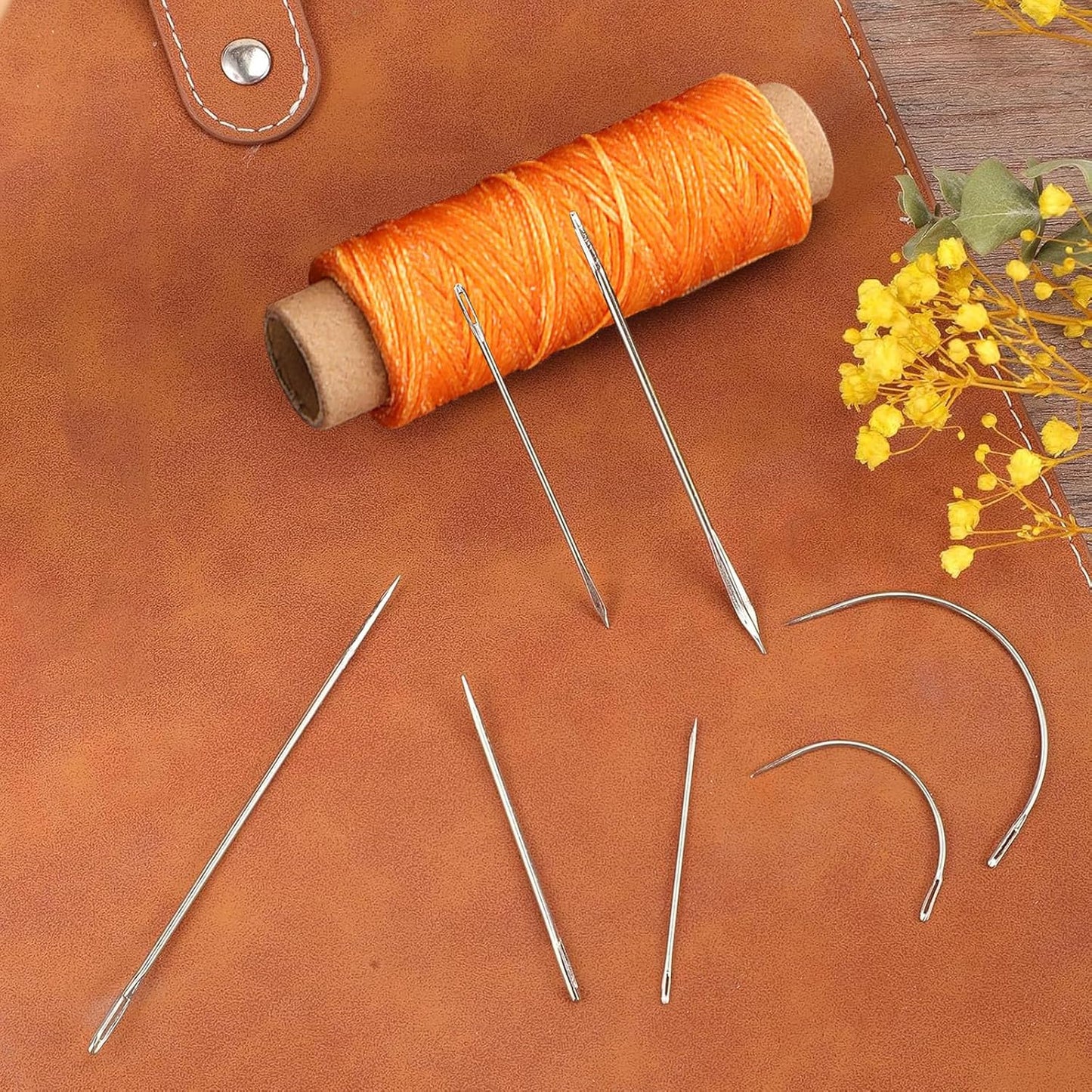 2 PCS Leather Sewing Waxed Thread, Each of 33 Yards 150D Sewing Thread Cord for Leather Craft DIY Supplies, Shoes Repairing, Yellow and Orange