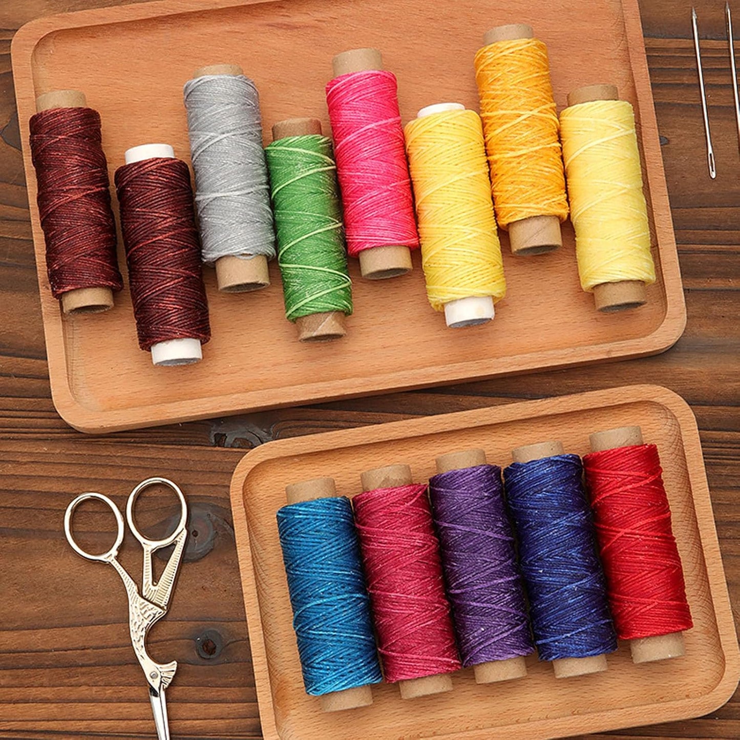 2 PCS Leather Sewing Waxed Thread, Each of 33 Yards 150D Sewing Thread Cord for Leather Craft DIY Supplies, Shoes Repairing, Yellow and Orange