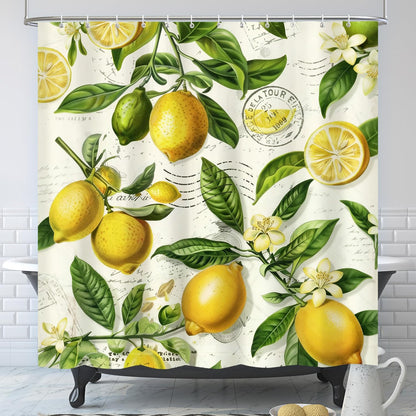 Shower Curtains,Floral Curtain Decorative Set with 12 Hooks,Polyester Fabric Machine Washable Bathroom Accessories,for Bathtubs,Home Decor,Farmhouse,72x72 inch,Lemon Yellow Citrus Fruit