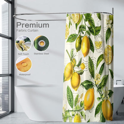 Shower Curtains,Floral Curtain Decorative Set with 12 Hooks,Polyester Fabric Machine Washable Bathroom Accessories,for Bathtubs,Home Decor,Farmhouse,72x72 inch,Lemon Yellow Citrus Fruit