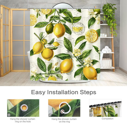 Shower Curtains,Floral Curtain Decorative Set with 12 Hooks,Polyester Fabric Machine Washable Bathroom Accessories,for Bathtubs,Home Decor,Farmhouse,72x72 inch,Lemon Yellow Citrus Fruit