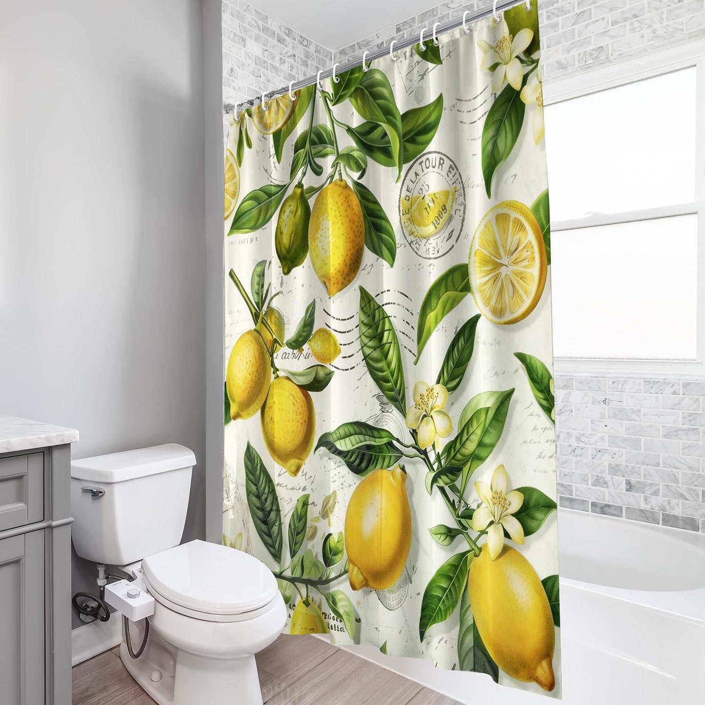 Shower Curtains,Floral Curtain Decorative Set with 12 Hooks,Polyester Fabric Machine Washable Bathroom Accessories,for Bathtubs,Home Decor,Farmhouse,72x72 inch,Lemon Yellow Citrus Fruit