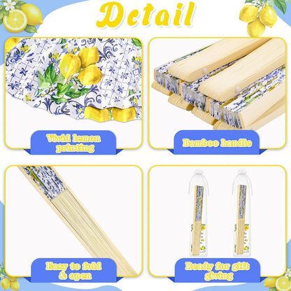 15Pcs Lemon Paper Fans Wedding Favors Set | Folding Handheld Fans with Bags and Cards for Wedding Guest Bridal Shower Mediterranean Amalfi Italian Summer Decor Supplies