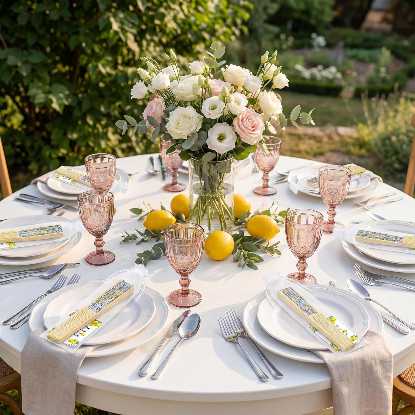 15Pcs Lemon Paper Fans Wedding Favors Set | Folding Handheld Fans with Bags and Cards for Wedding Guest Bridal Shower Mediterranean Amalfi Italian Summer Decor Supplies