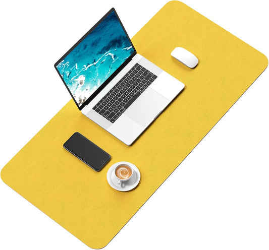 Desk Pad, 30" x 14" PU Leather Desk Mat, XL Extended Mouse Pad, Waterproof Desktop Blotter Protector, Non-Slip Ultra Thin Large Laptop Keyboard Writing Mat for Office Home, Yellow