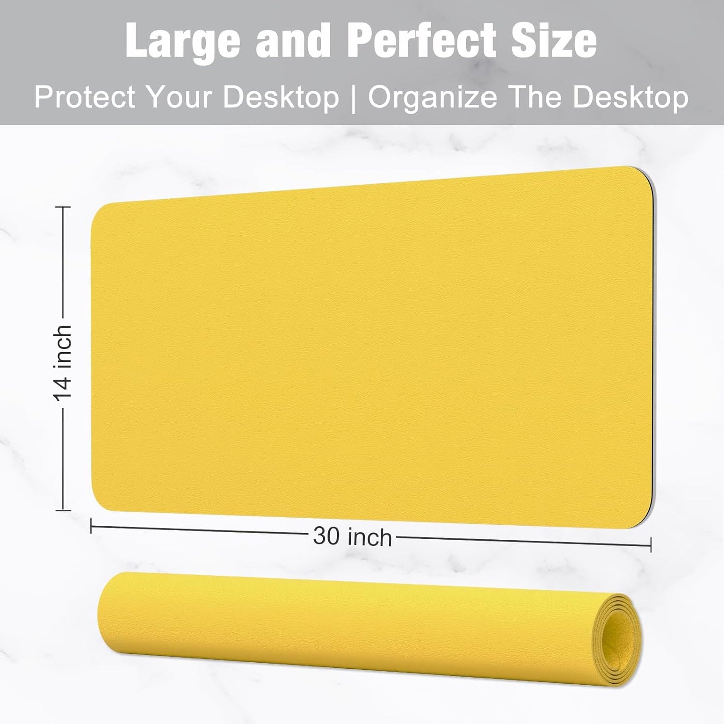 Desk Pad, 30" x 14" PU Leather Desk Mat, XL Extended Mouse Pad, Waterproof Desktop Blotter Protector, Non-Slip Ultra Thin Large Laptop Keyboard Writing Mat for Office Home, Yellow