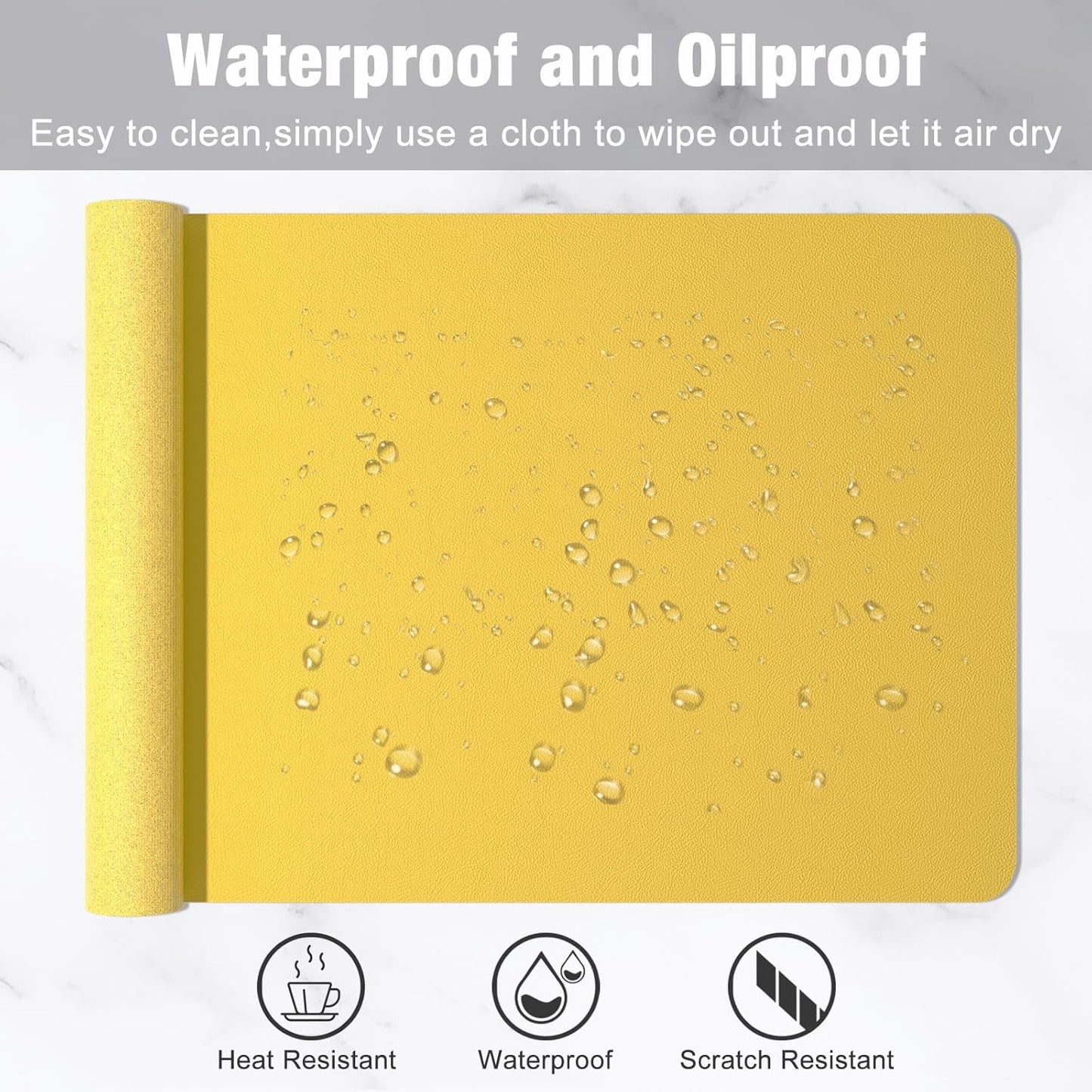Desk Pad, 30" x 14" PU Leather Desk Mat, XL Extended Mouse Pad, Waterproof Desktop Blotter Protector, Non-Slip Ultra Thin Large Laptop Keyboard Writing Mat for Office Home, Yellow