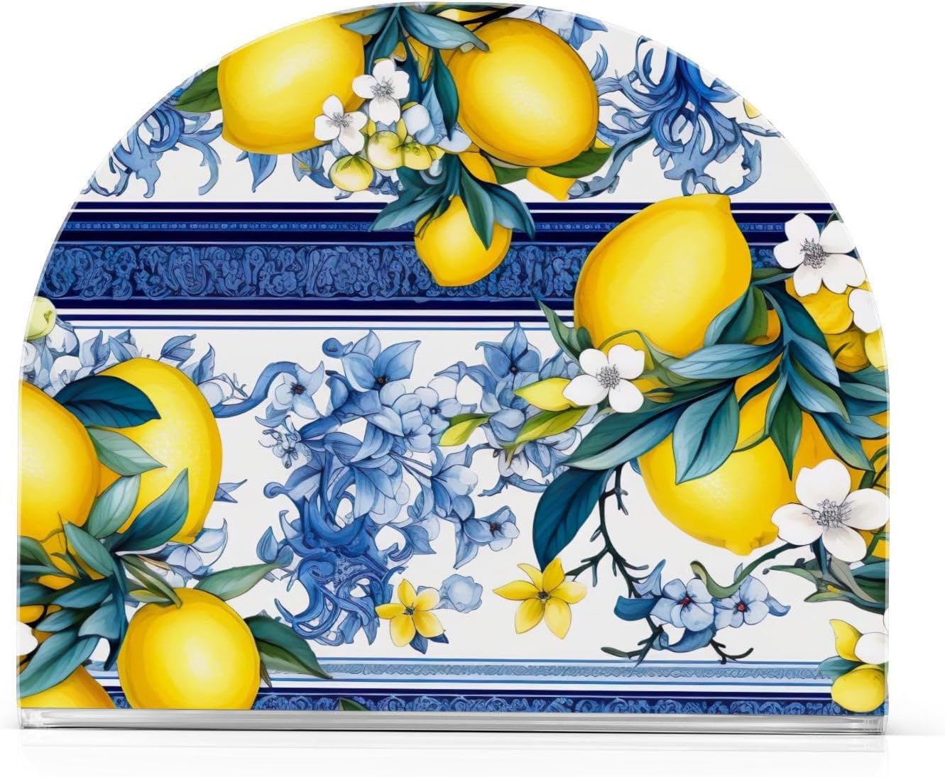 Lemon White Flowers Blue Clear Acrylic Napkin Holders for Tables Standing Napkin Dispenser for Kitchen Dining Table Tissue Box Dispenser for Dinner Restaurant Home Countertop Outdoor