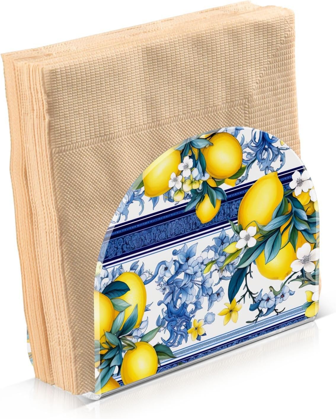 Lemon White Flowers Blue Clear Acrylic Napkin Holders for Tables Standing Napkin Dispenser for Kitchen Dining Table Tissue Box Dispenser for Dinner Restaurant Home Countertop Outdoor