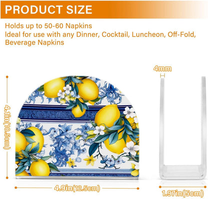 Lemon White Flowers Blue Clear Acrylic Napkin Holders for Tables Standing Napkin Dispenser for Kitchen Dining Table Tissue Box Dispenser for Dinner Restaurant Home Countertop Outdoor